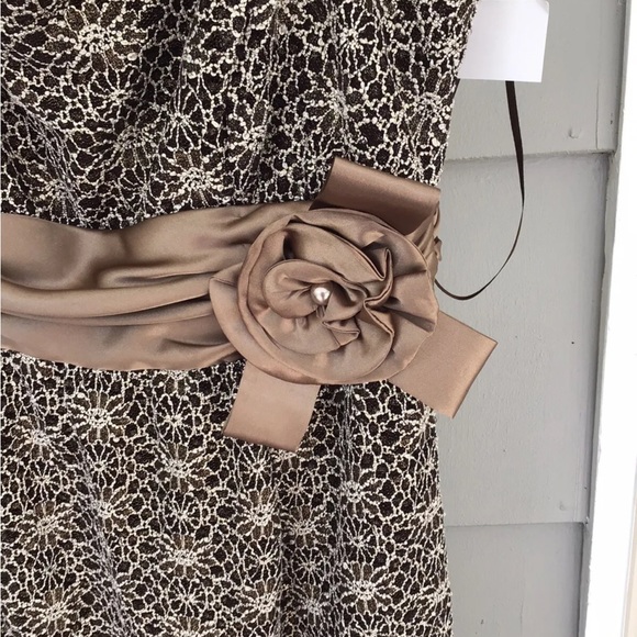 New R & M RICHARDS 6P Brown Gold Sleeveless Lace Satan Bow Dress New Gown Formal - Picture 6 of 10